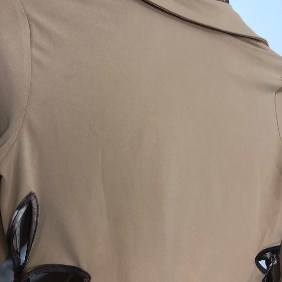 I AM GIA Renalee Floral Cutout Wrap Top Large Flare Pants Medium Set Tan - Picture 7 of 13